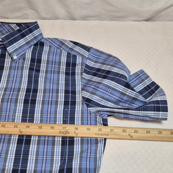 Roundtree & Yorke Gold Label Men's Shirt Size M Plaid Blue Slim Fit  (56) - Picture 4 of 10